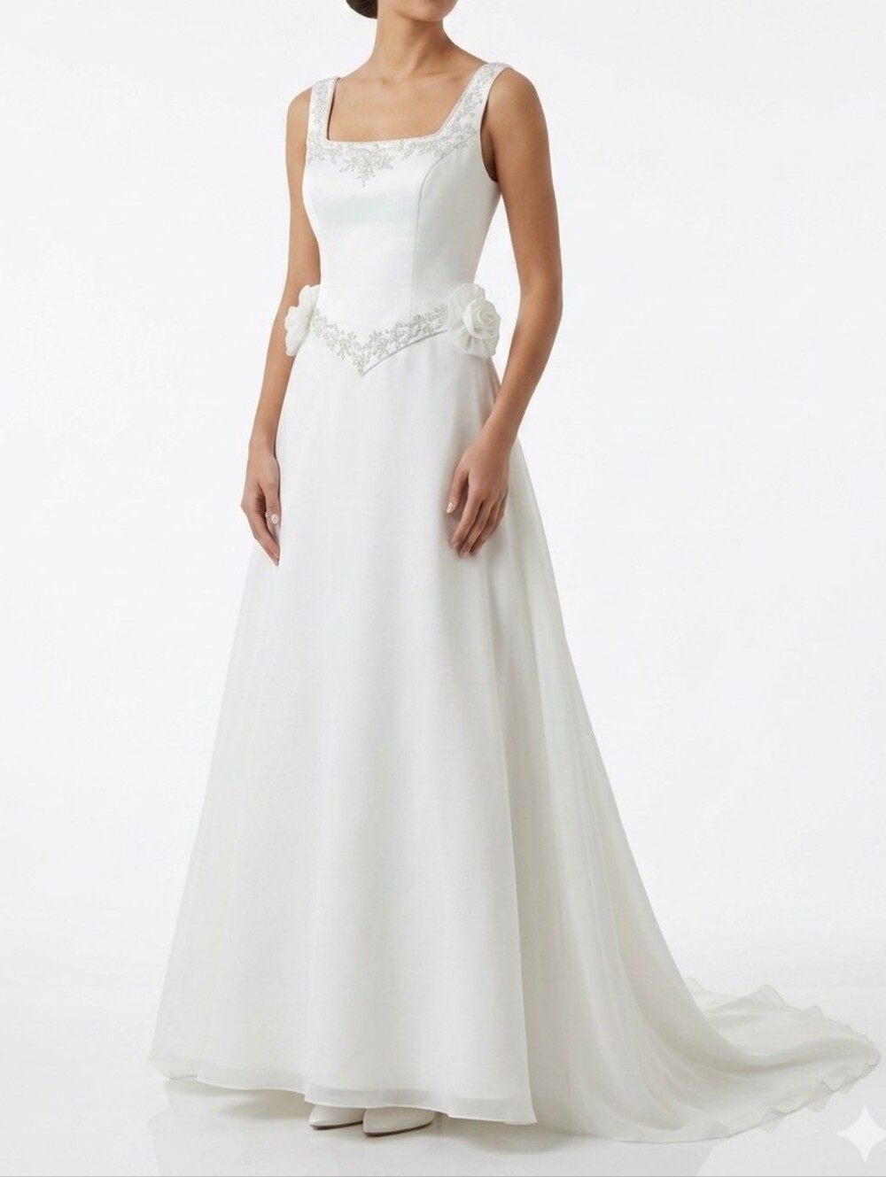 Sleeveless Square Neck Stunning Wedding dress Charo Peres thick strap white 6